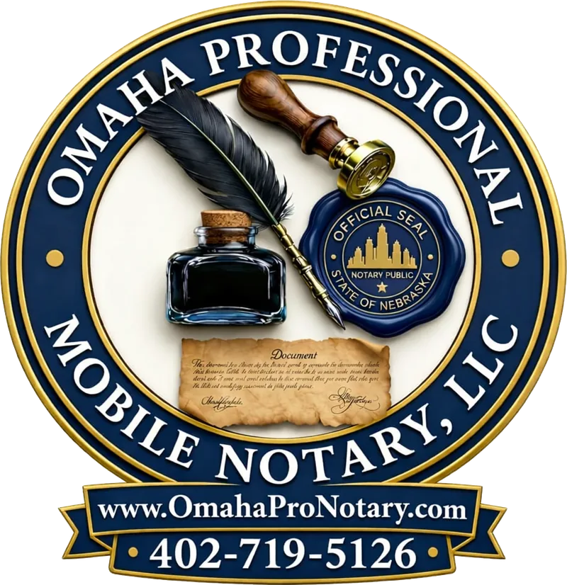NEW correct Logo Omaha Professional Mobile Notary, LLC logo – Nebraska notary public seal